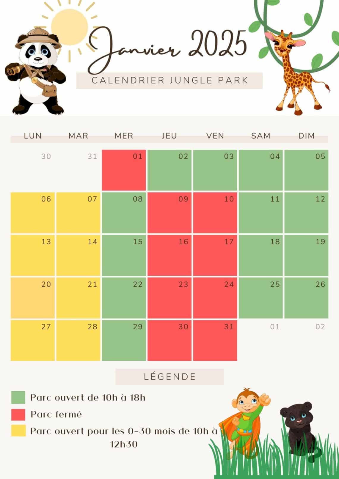 calendrier de janvier 2025